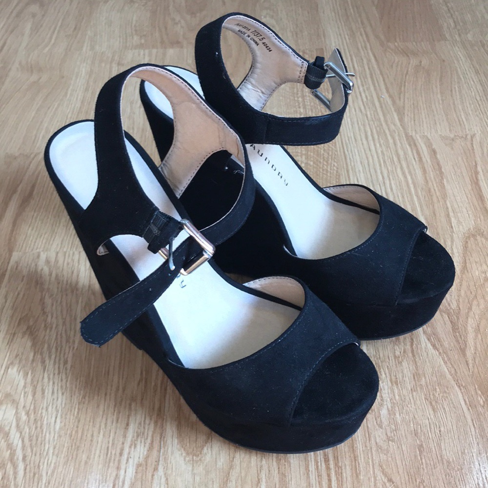 Black platform wedge sandals